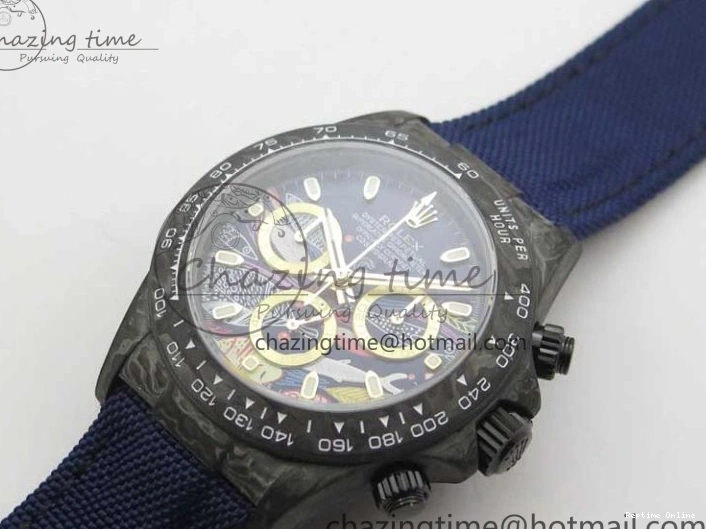 1222 Daytona DIW Carbon OMF Best Edition Blue Paint Dial on Deep Blue Nylon Strap A Tailored 2842
